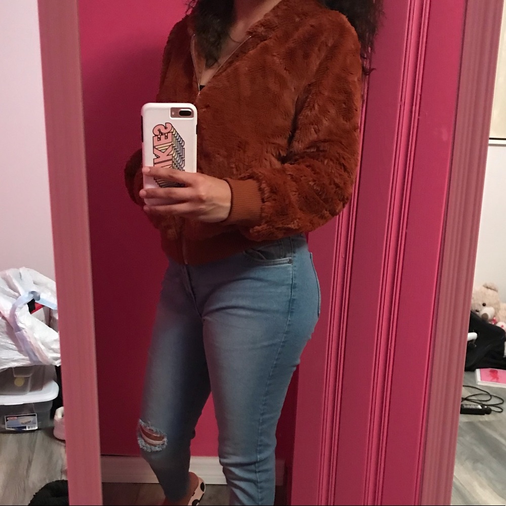 Rust colored fur jacket